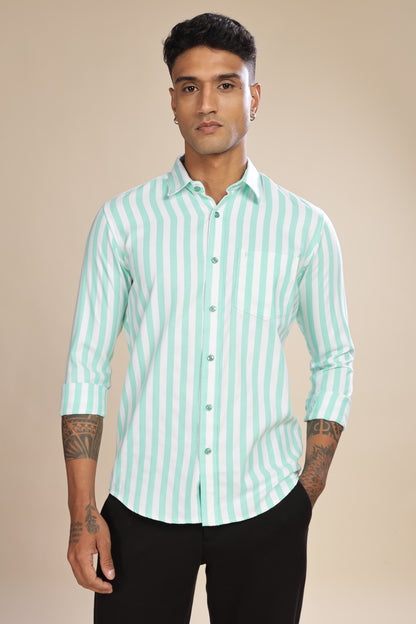 HAITCH Oxford Cotton Sea Foam Green Stripes Shirt