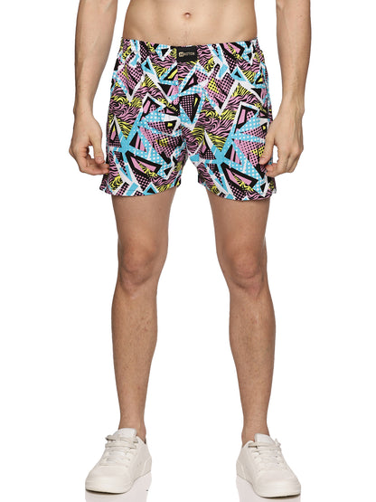 Men Cotton Slim Fit Geometric Retro Printed MultiColored Boxer
