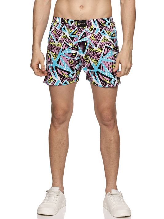 Men Cotton Slim Fit Geometric Retro Printed MultiColored Boxer