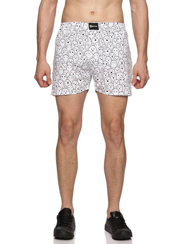 Men Cotton Slim Fit Ghost Printed White Boxer