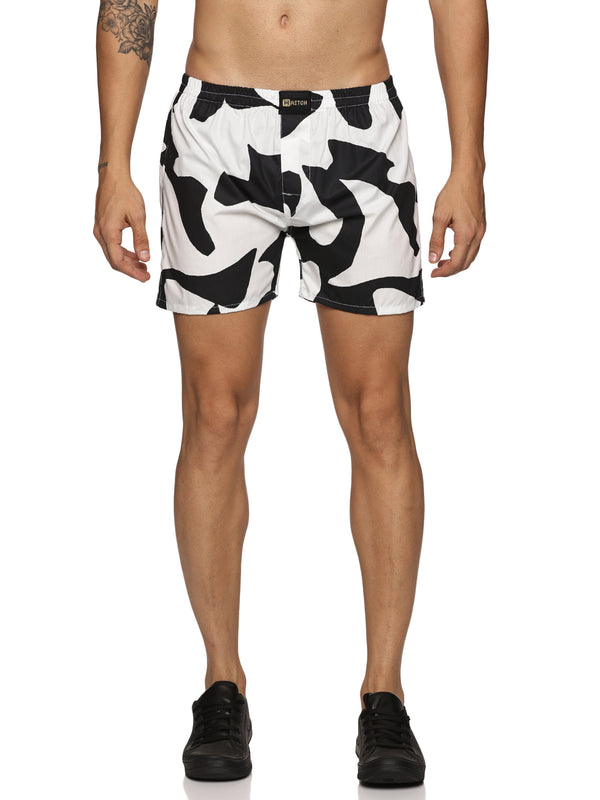 Men Cotton Slim Fit  Graffiti Printed Black and White Boxer