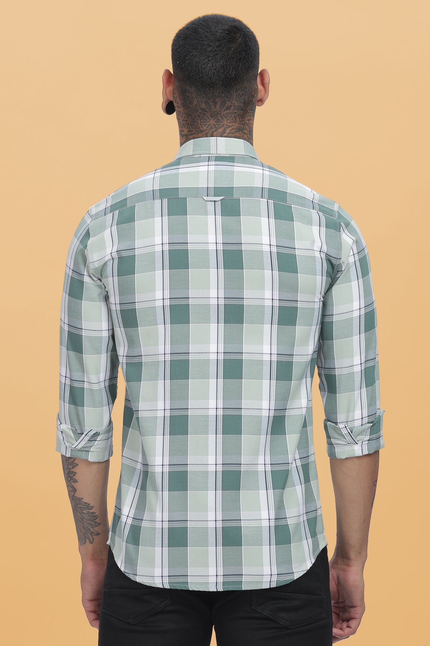 HAITCH Forest Green Oxford Cotton Windowpane Checkered Slim Fit Shirt