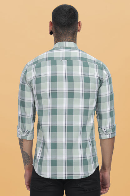 HAITCH Forest Green Oxford Cotton Windowpane Checkered Slim Fit Shirt