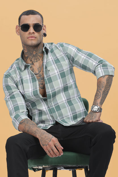 HAITCH Forest Green Oxford Cotton Windowpane Checkered Slim Fit Shirt