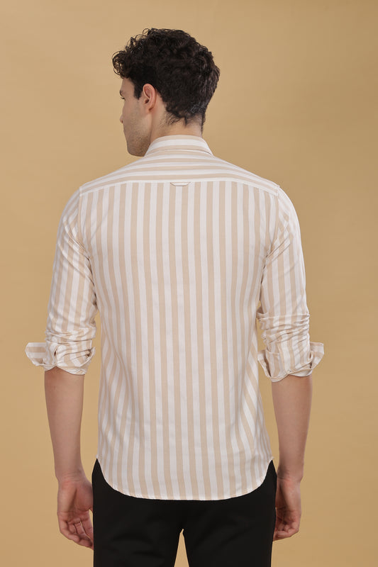HAITCH Oxford Cotton Beige Stripes Shirt