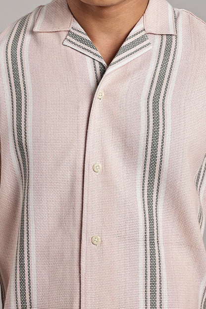 Pink & Green Stripe Cuban Short Sleeve Shirt