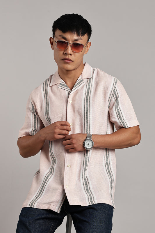 Pink & Green Stripe Cuban Short Sleeve Shirt