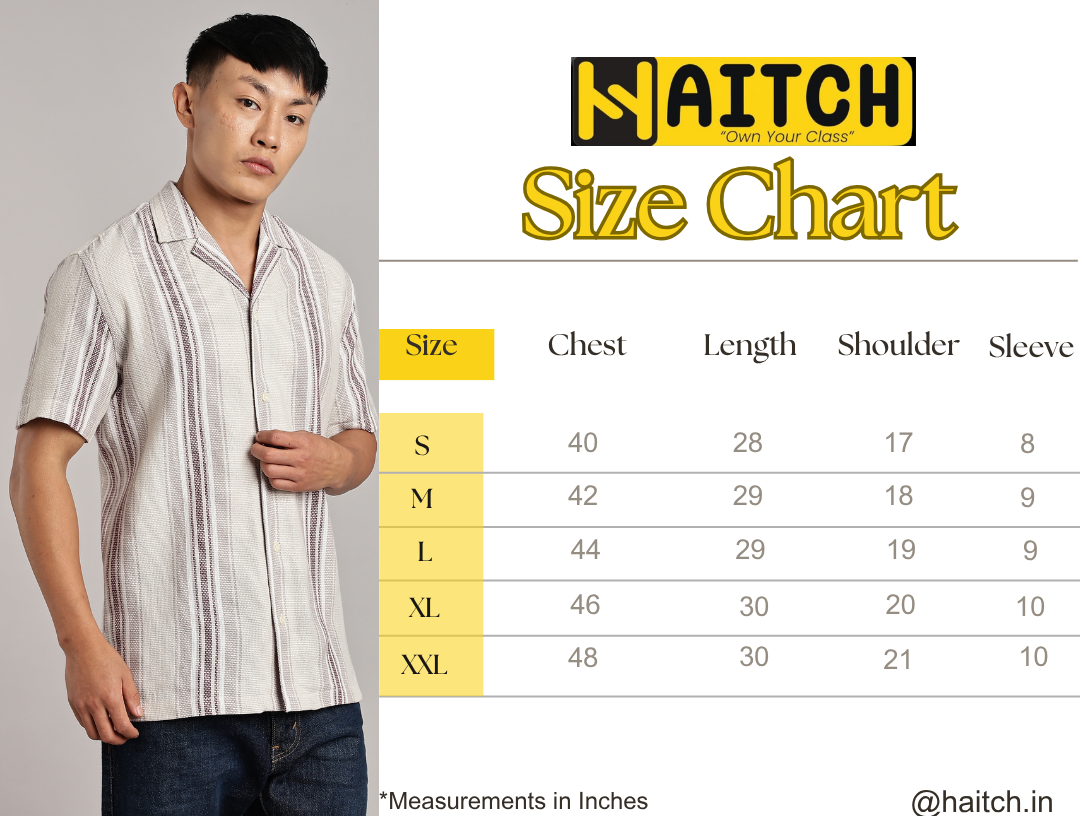Beige & Purple Stripe Cuban Short Sleeve Shirt