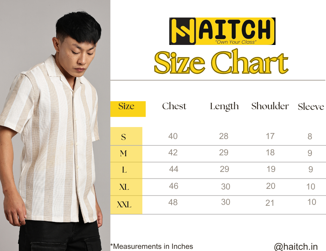 Beige & White Vertical Stripe Cuban Shirt