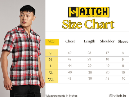 Red Black Tartan Cuban Half-Sleeve Shirt