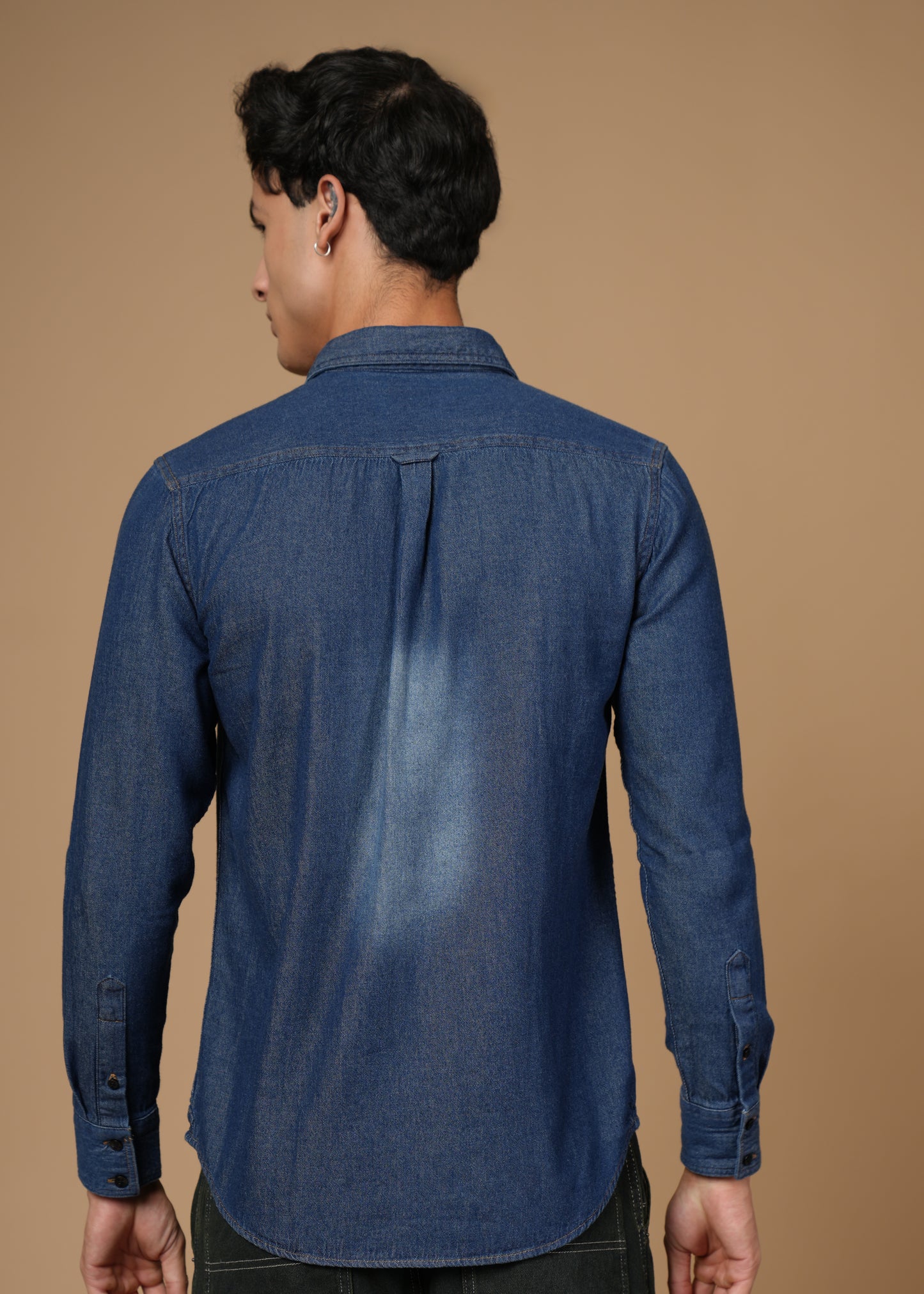 Men’s Slim Fit Dark Blue Denim Shirt | Modern Washed Look | Full Sleeve, Flap Pocket