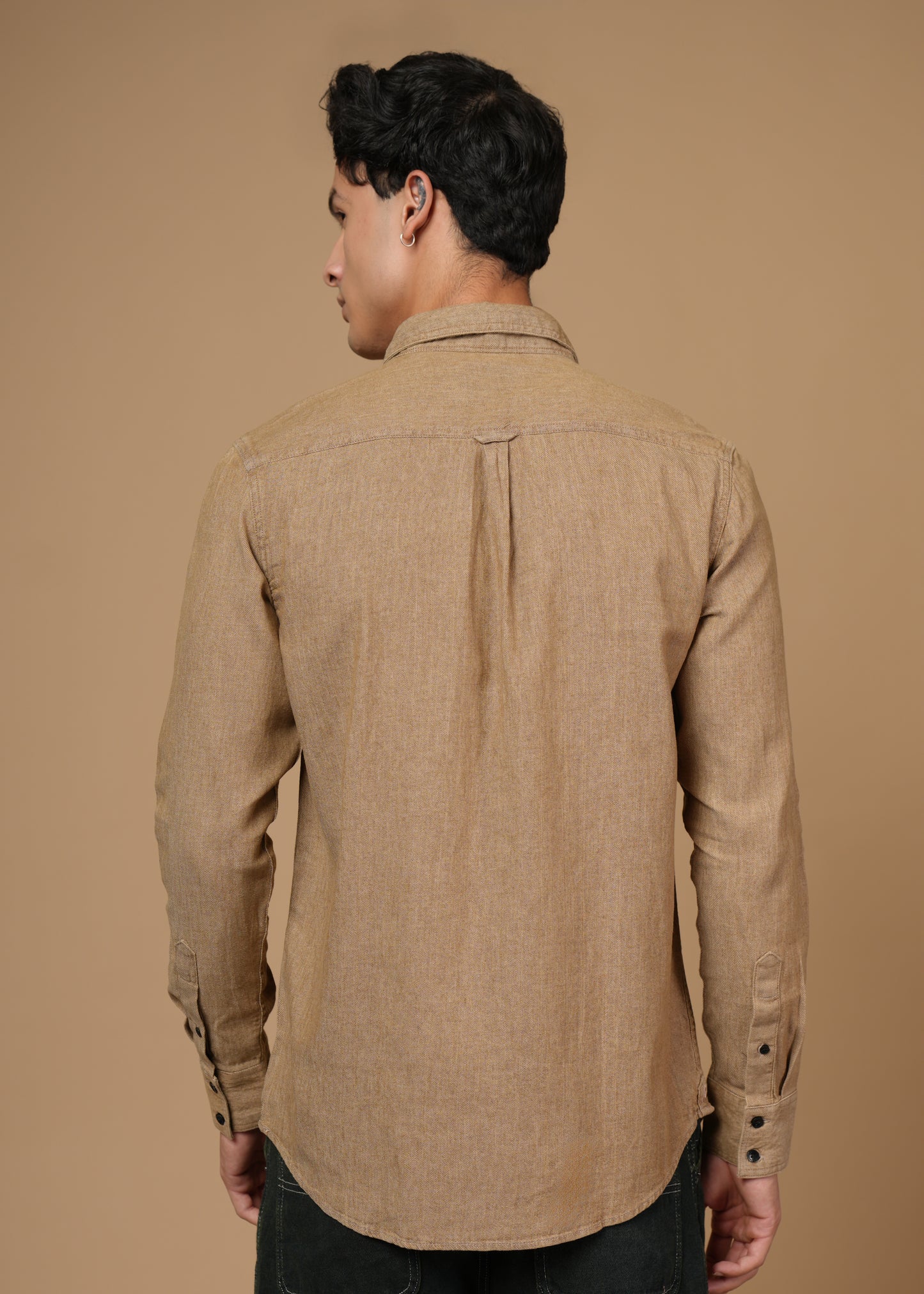 Men’s Slim Fit Beige Cotton Denim Shirt | Versatile Casual Essential | Full Sleeve